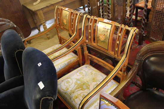 Pair of gilt framed open elbow chairs